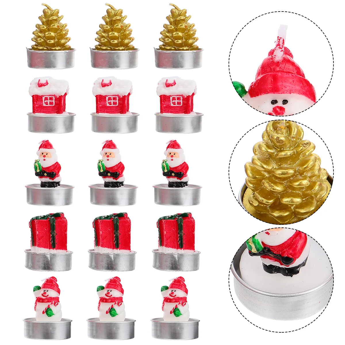 

15 Pcs Christmas Candles Decor Style Xmas Adorable Painted Gift White Wax Pine Cone