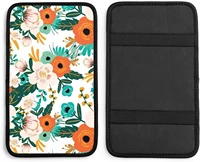 vintage season floral green spring flower orange flowers pattern auto center console pad car armrest seat box cover protector