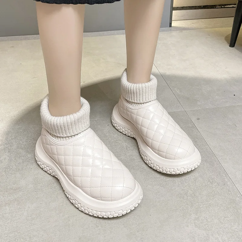 

Women Snow Boots 2021 Lady Winter Plus Velvet Big Toe Platform Wedges Warm Casual Cotton Shoes Woman Stretch Socks Short Botines