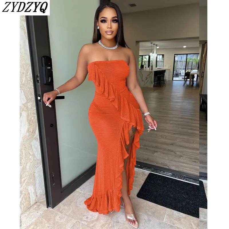 

ZYDZYQ Sexy Dress Summer Tube Top Mesh Ruffles Irregular Party Evening Maxi Dresses for Women Club Outfits Y2k Clothes Wholesale