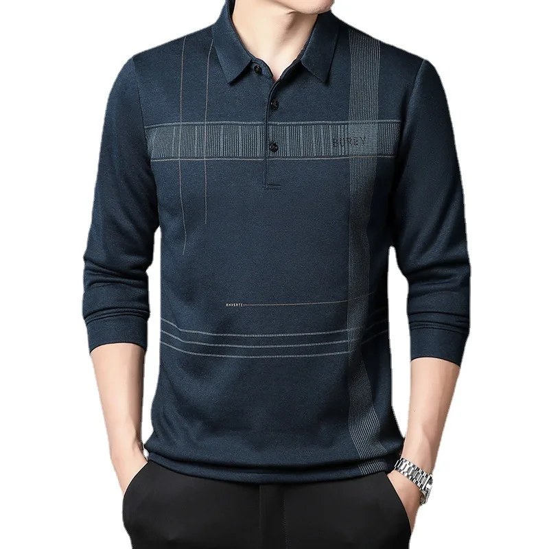 

Youth Men's Lapel Long Sleeved T-Shirt Spring And Autumn Loose Casual POLO Shirt