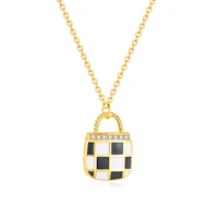 korean fashion necklace black and white plaid pendant ladies clavicle chain birthday gift