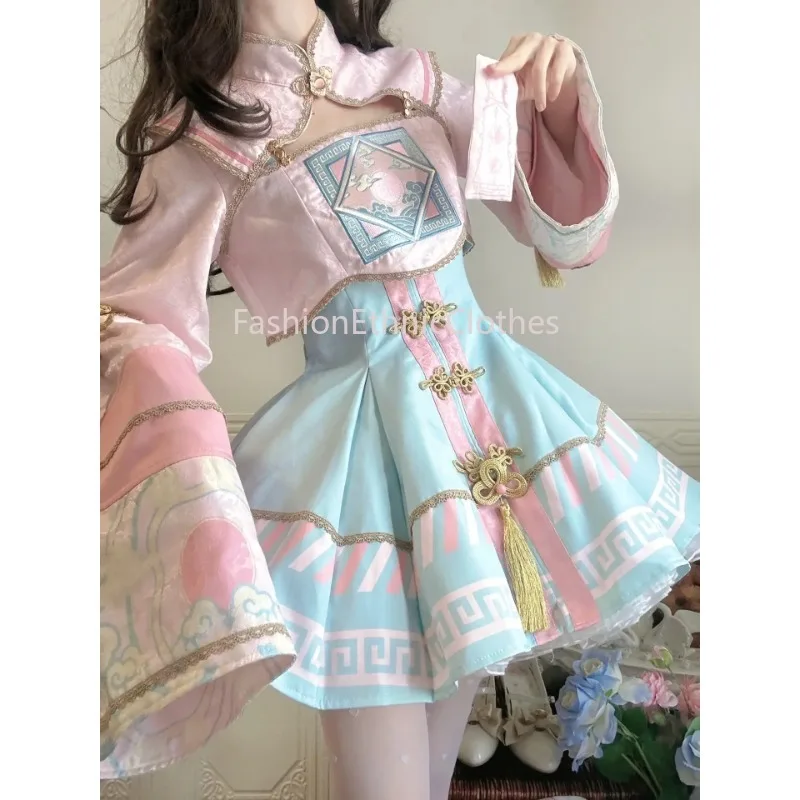 

Cute Pink Light Lo Dress JSK 5pcs Send Socks Chinese Zombie Costume for Women Halloween Cosplay Little Zombie Lolita Dresses