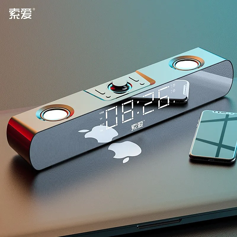 Soaiy SH16 динамик длинный бар Домашний Настольный зеркальный дисплей часы динамик наружный портативный мультимедийный сабвуфер Bluetooth мини аудио