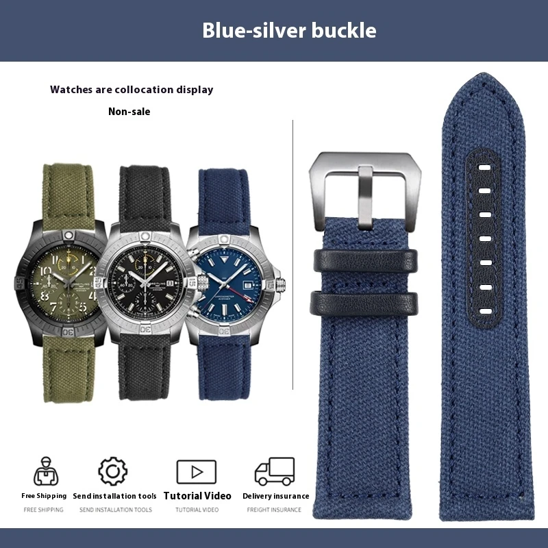 Фото Мужской Универсальный Холщовый ремешок для часов Panerai PAM335 441 111 1055 Breitling Avenger Premier, нейлоновый ремешок для наручных часов 20 22 24 мм, мягкий ремешок №5