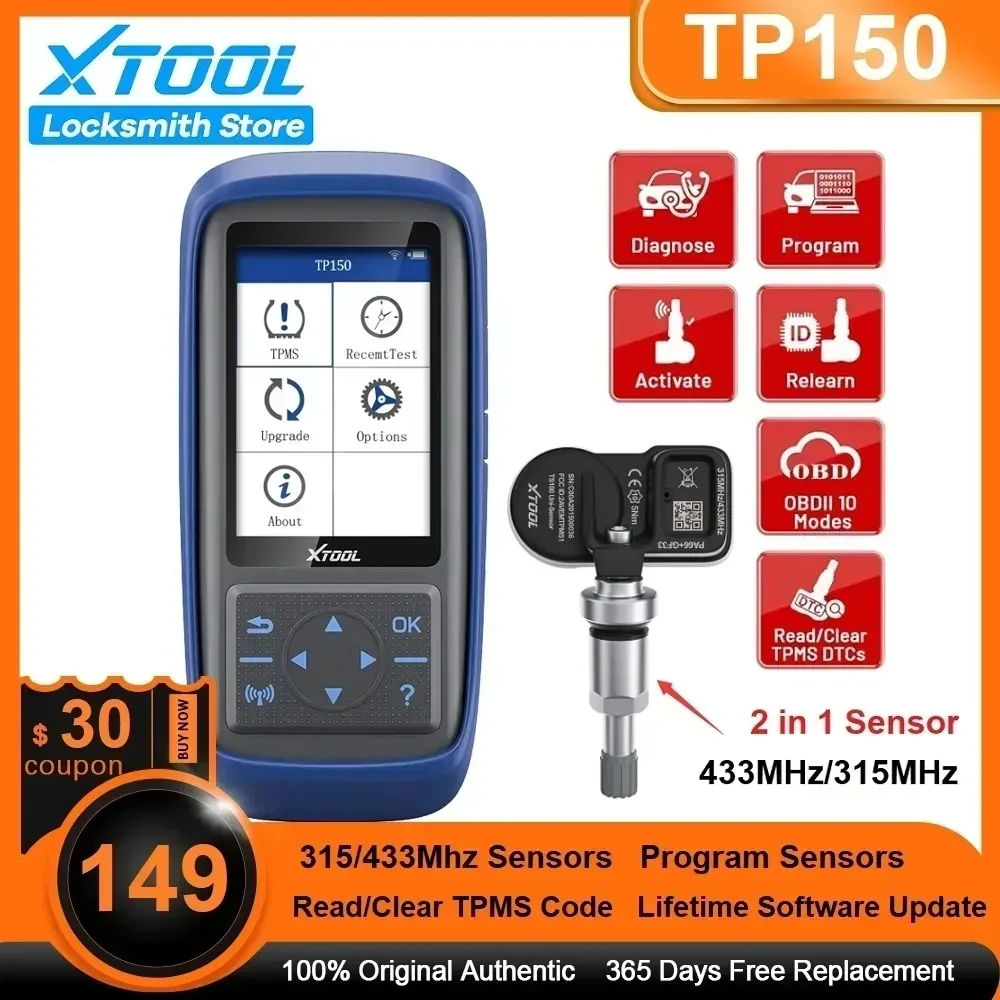2023 новейший XTOOL TP150 система контроля давления в шинах OBD2 TPMS диагностический сканер инструмент программа TPMS с датчиком 315 и 433 МГц