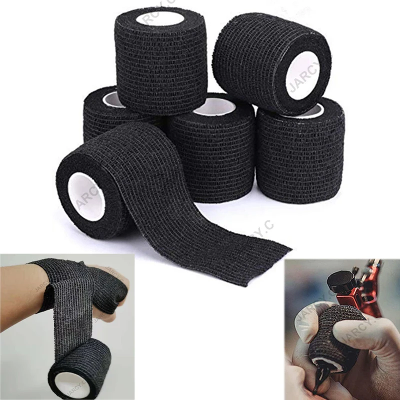 

6/12/24pcs Black Tattoo Grip Bandage Self Adhesive Elastic Bandage Wrap Tape for Tattoo Machine Grip Tube Tattoo Accessories