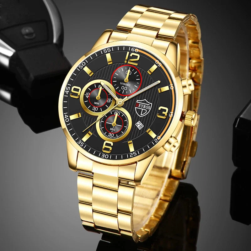

Luxury Gold Stainless Steel Quartz Men's Watches Man Leather Calendar Sports Wrist Watch Male Luminous Clock