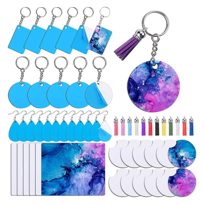 

54 шт. набор сублимационных изделий «сделай сам» круглые прямоугольные пустые серьги-подвески для брелоков коврик для мыши с теплопередачей цветные кисточки