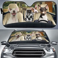funny bull terrier family driving dad mom and child dog lover car sunshade car window sun cover car windshield visor sun shade