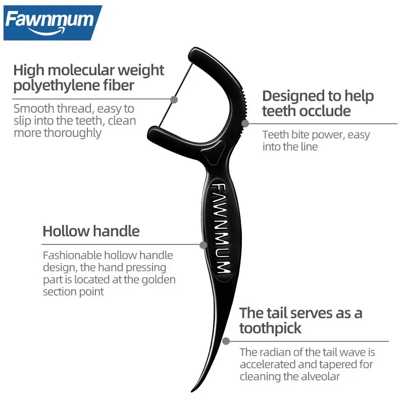 Fawnmum 50 шт. бамбуковый уголь зубная нить палочка одноразовые зубочистки свежее
