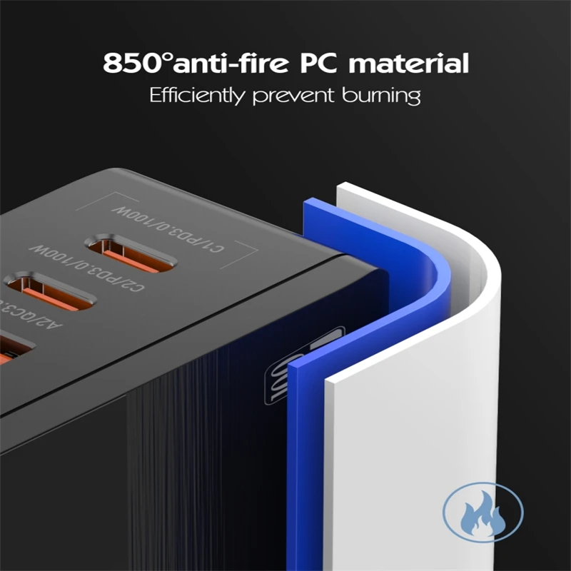 LDNIO A4809C QC3.0 PD 4 USB Gan Phone Fast Charger Adapter for Laptop Macbook 100W Gan Power Charger USB C Charger