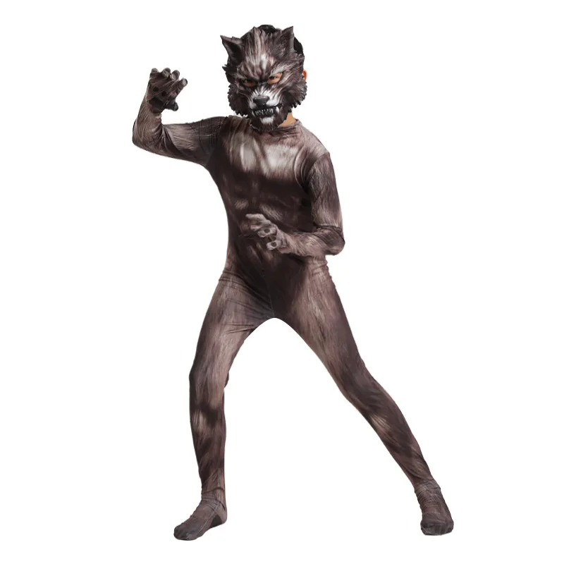 

Werewolf Cosplay Costume 3D Mask Suit Spandex Jumpsuit Bodysuit Carnival Birthday Party Clothes Animal Wolf Costume Kids Adults