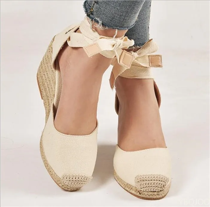 

Women's Espadrille Ankle Strap Sandals Comfortable Slippers Ladies Womens Casual Shoes Breathable Flax Hemp Canvas Pumps