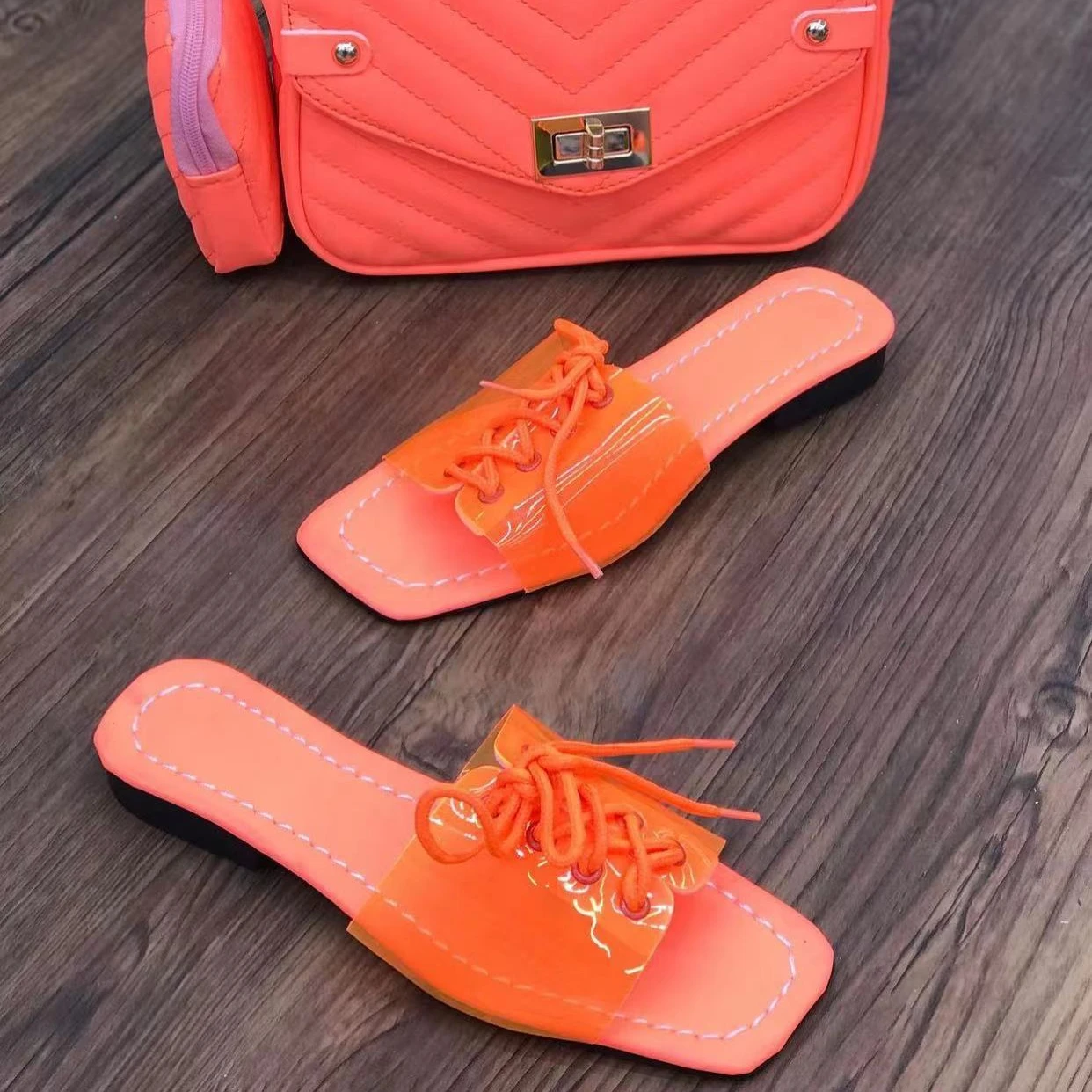 Summer Slippers Women 2022 Candy Color New Europe Women Shoes Plus Size Slippers Outer Wear Lace-up Flat Flip-flops Beach Shoes