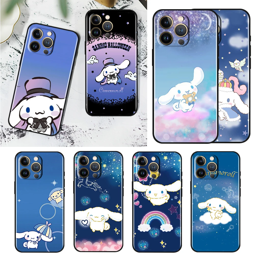 

Cartoon Cinnamoroll For Apple iPhone 13 12 11 Pro Max Mini XS Max X XR 6 7 8 Plus 5S SE2020 Soft TPU Black Phone Case Cover Capa