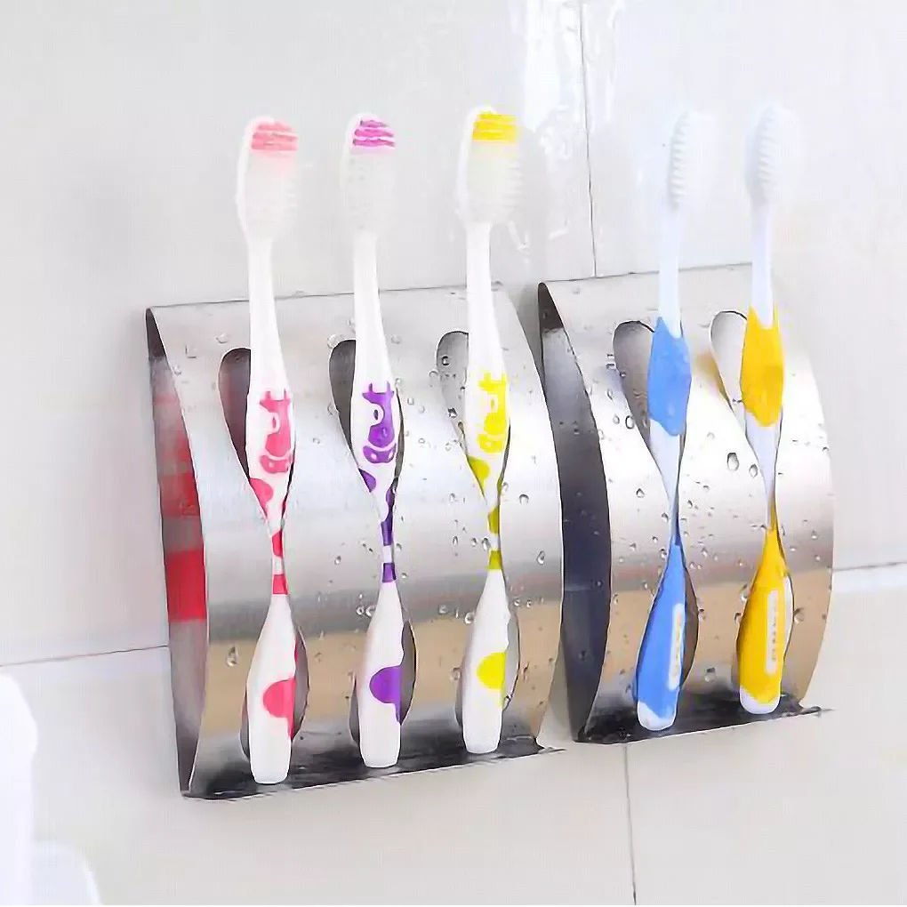 

Holder Bathroom Storage Organizer Stainless Steel Tooth Brush Holder Cup Shelf Wall Mounted Adhesive Shaver Rack Case