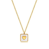 chic geometric women necklacesgold tone stainless steel sqaure shell with heart pendant 2022 new japan korea style collar