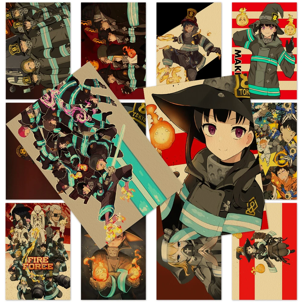 

Kraft Paper Fire Force Poster Japan Anime Painting Print Classic Wall Art Vintage Mural For Family Children Room Decor Pictures