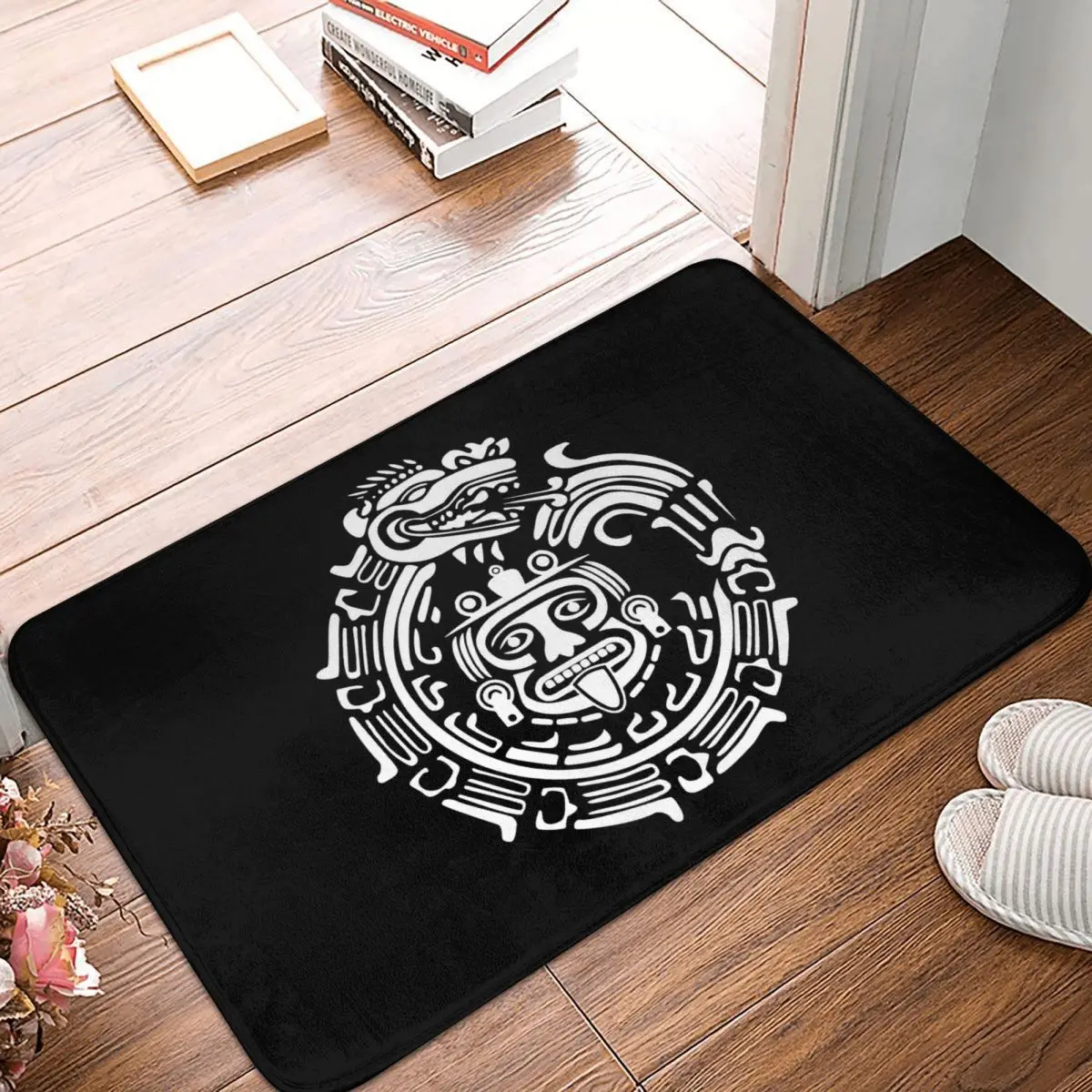 

Mexican Art Bathroom Non-Slip Carpet Quetzalcoatl Maya Aztec Ancient Symbol Living Room Mat Entrance Door Doormat Home Decor Rug