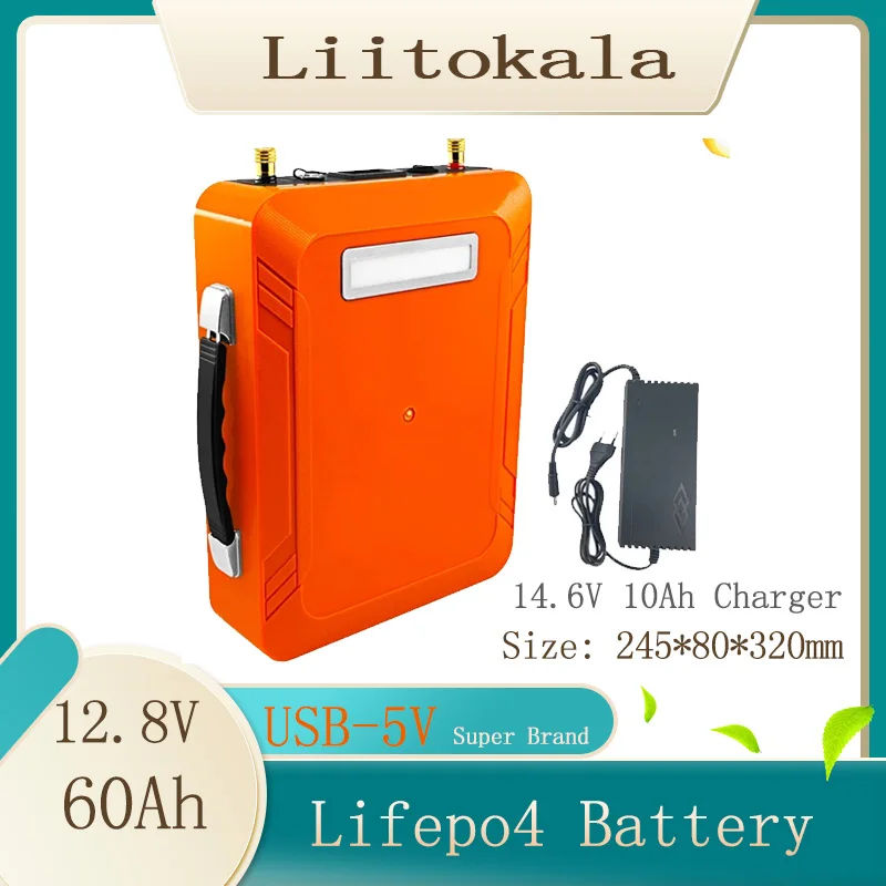 

LiitoKala 12V 12.8V 60Ah lifepo4 LED 5v USB for solar light RV Outdoor Camping Solar energy backup power golf cart + 14.6V 10A