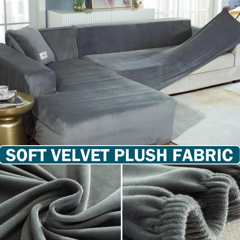 

Velvet Sofa Cover Elastic Thick L Shaped Corner Sofa Cover for Living Room 1/2/3/4 Seater Stretch Cover for Sofa Couch Armchair