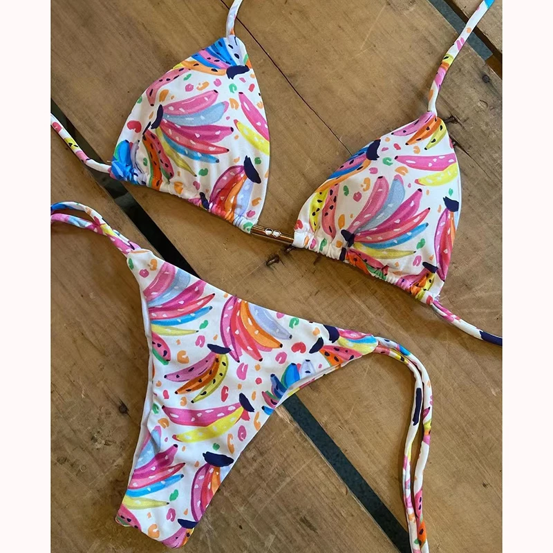 

QINJOYER Cute Bikini Women Banada Print Swimwear Brazilian Bikini Set 2023 Bathing Suit Sexy Thong Swimsuit String Beachwear