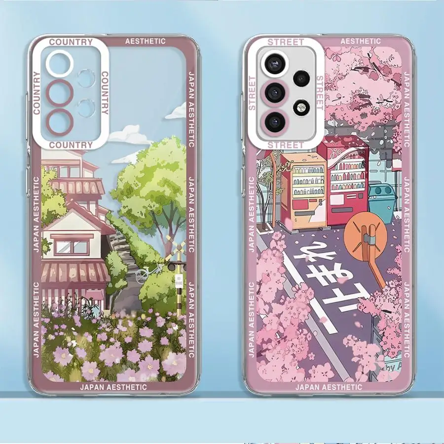 Sakura Street Japan phone Case for Samsung A13 A14 A15 A23 4G 5G A24 A25 A33 A34 A53 A54 A73 A35 A55 bag