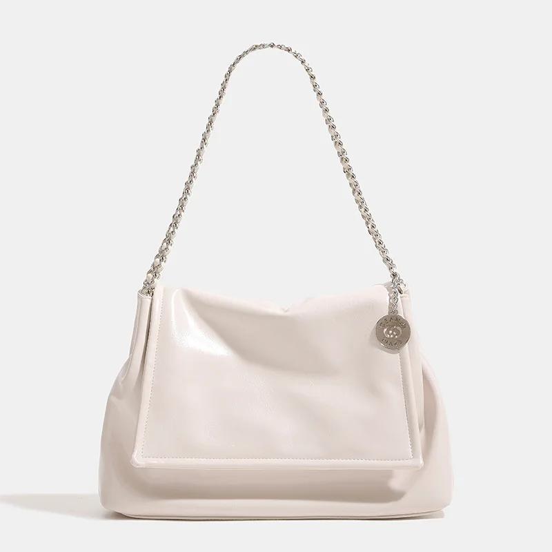 Серебристые Большие Портативные дизайнерские сумки на плечо с цепочкой мягкие