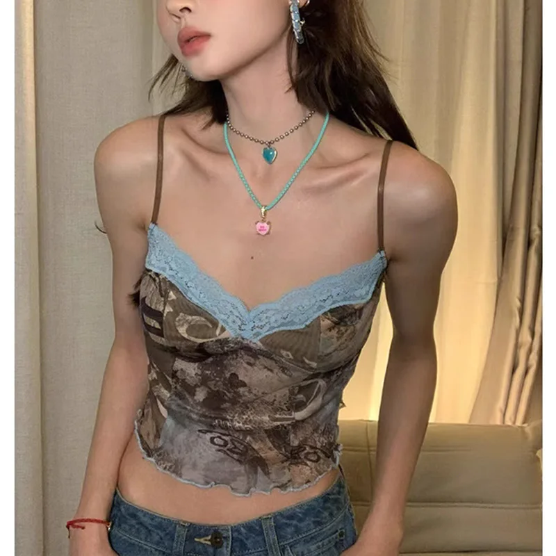 

Y2k Retro Bralette Crop Top Streetwear Halter Top Summer Vintage Top Sleeveless Tank Tops Women Party Korean Style Tee