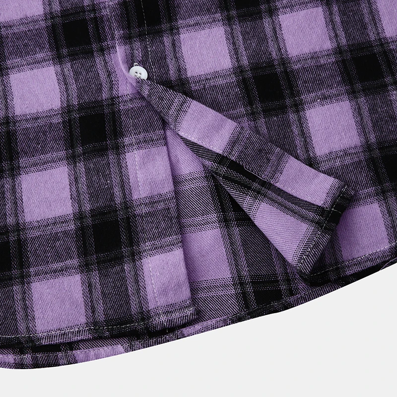 Parklees Purple Checked Hooded Shirts for Men 2023 Spring New Casual Long Sleeve Plaid Shirt Fashion Hip Hop Streetwear Chemise