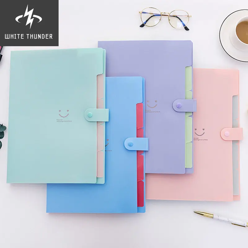 

Smile Folder Candy Colo 5-layer A4 Folder File Bag Organ Bag Test Paper Storage Bag Document Bag Office Supplies File Organizer