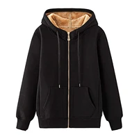 hooded zipper sports casual womens sweater autumn and winter thick fleece new long sleeved womens slim hooded sweater coat