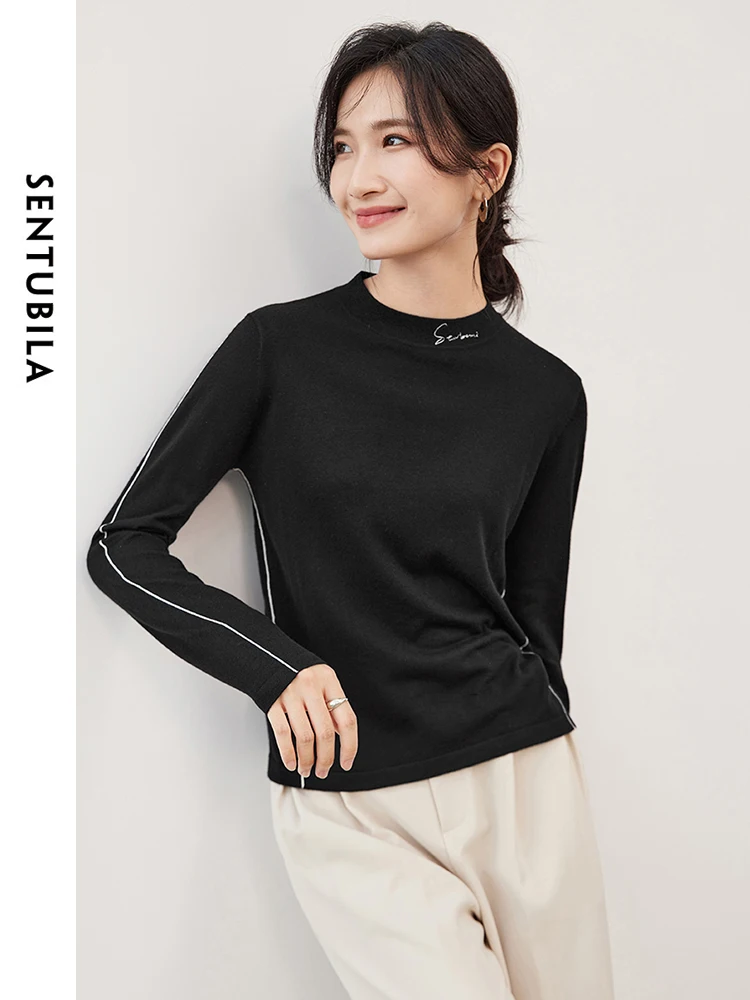 Женский шерстяной свитер с вышивкой SENTUBILA облегающий удобный пуловер длинным