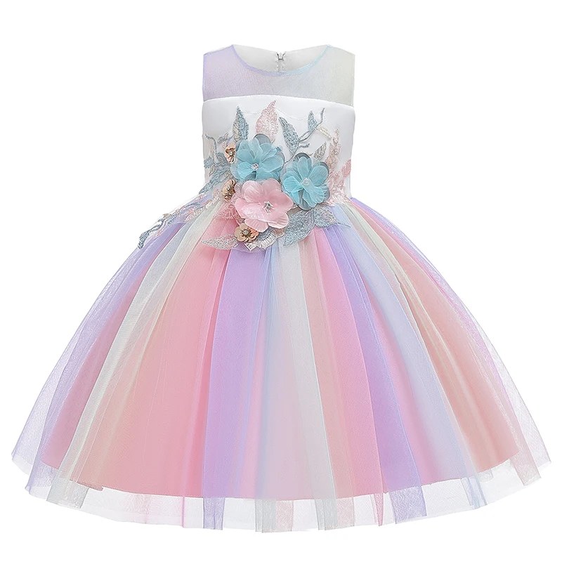 

Платье для девочек с цветами, платье на день рождения для малышей, элегантная одежда принцессы, милое вечернее платье с бантом, Сетчатое платье, платья для крещения