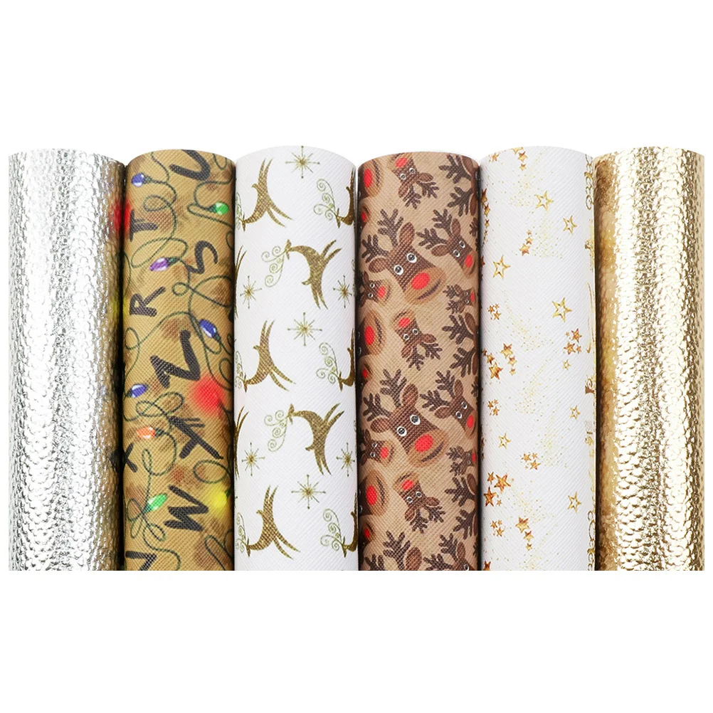 

Sheet Christmas Fabric Faux Sheets Diyxmas Jewelry Printed Earrings Making Glitter Accessories Synthetic Pu Crafts Hair Embossed