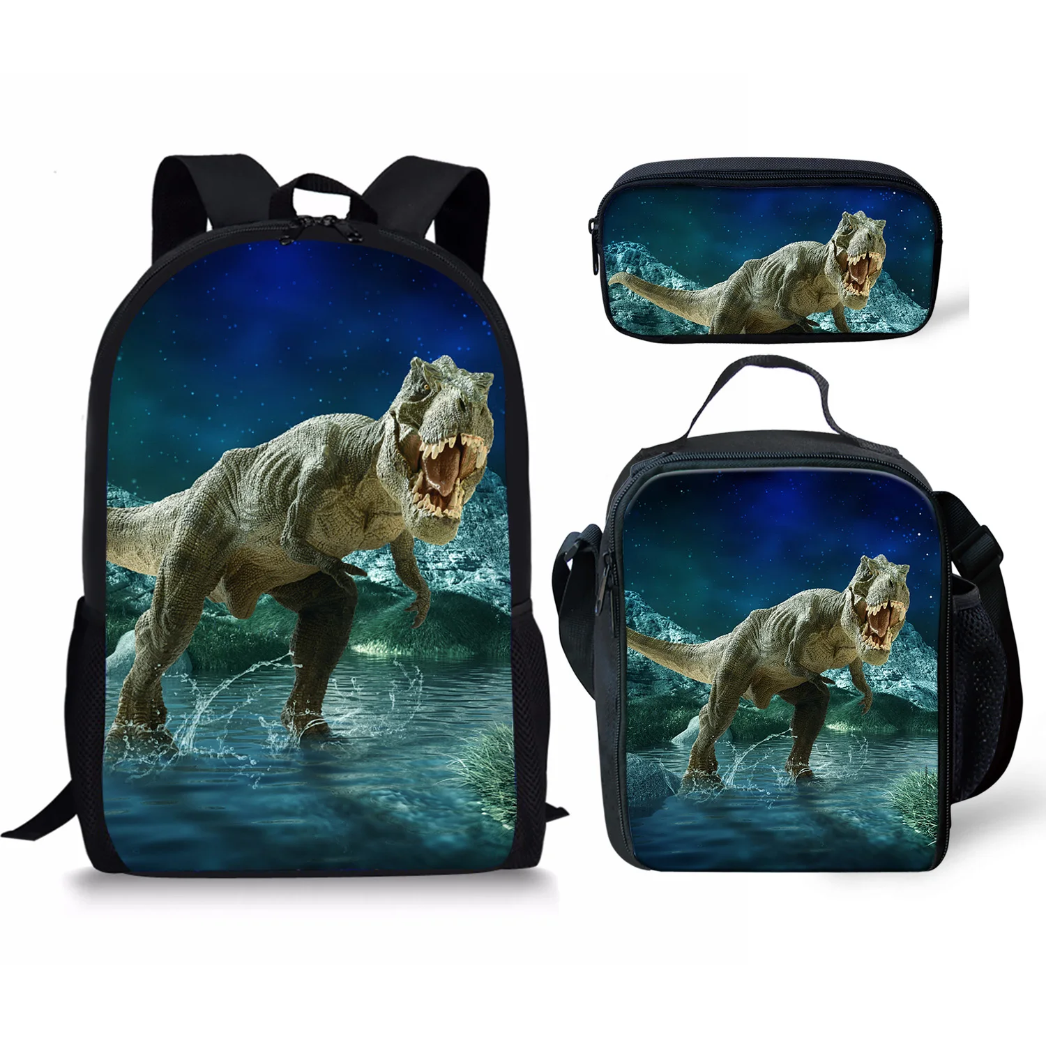 3D Dinosaur Printing Pattern School Backpacks & Pencil Bag & Lunch Bag Personalized Kids Daypack New Design Rucksack for Teenage