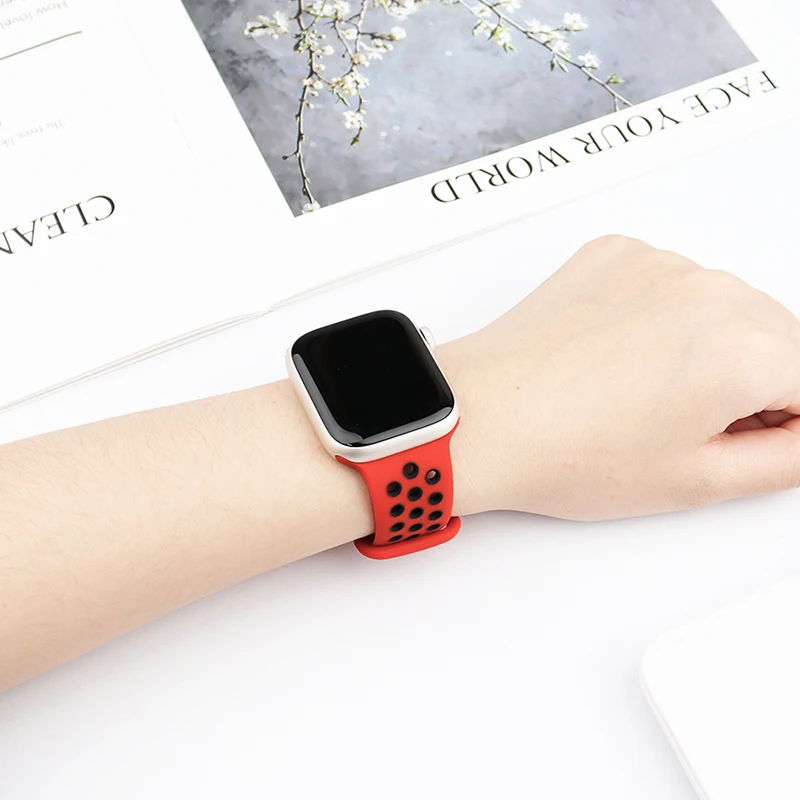 Silicone Strap For Apple Watch Band 44mm 40mm 42mm 38mm 44 mm watchband Breathable bracelet Apple watch 6 Strap iWatch 7 5 4 se