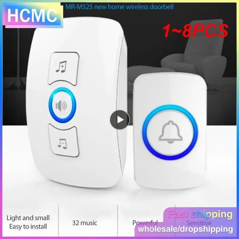 

1~8PCS Home Wireless Doorbell 433Mhz Welcome Friend Smart Doorbell 150Meters Long Distance 32 Songs 4 Level Volumes Door Chimes