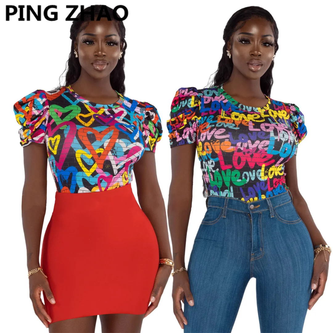 Женское боди с коротким рукавом и принтом пикантная уличная одежда Клубная для