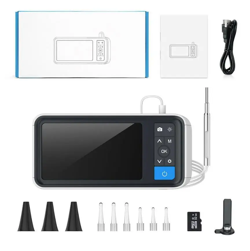 Ультратонкая камера для чистки ушей HD 1080P, оснащенная 4,5-дюймовым IPS-экраном и TF-картой 32 ГБ, поддержка изображений/видео