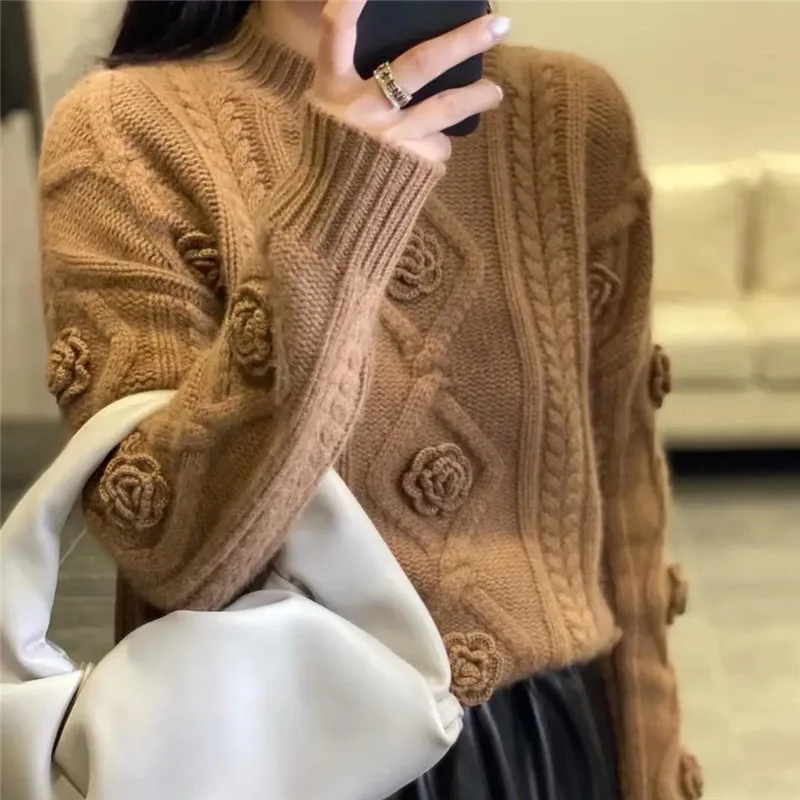 

Autumn winter New Loose Sweater Women 2022 Embroidered Solid Color Thickened Knitted Sweaters Fashion Tops Pullover Female
