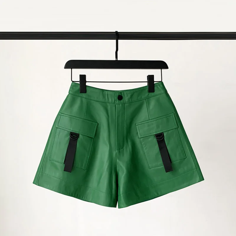 

2022 Spring New Style Women Casual Genuine Sheepskin Leather Shorts