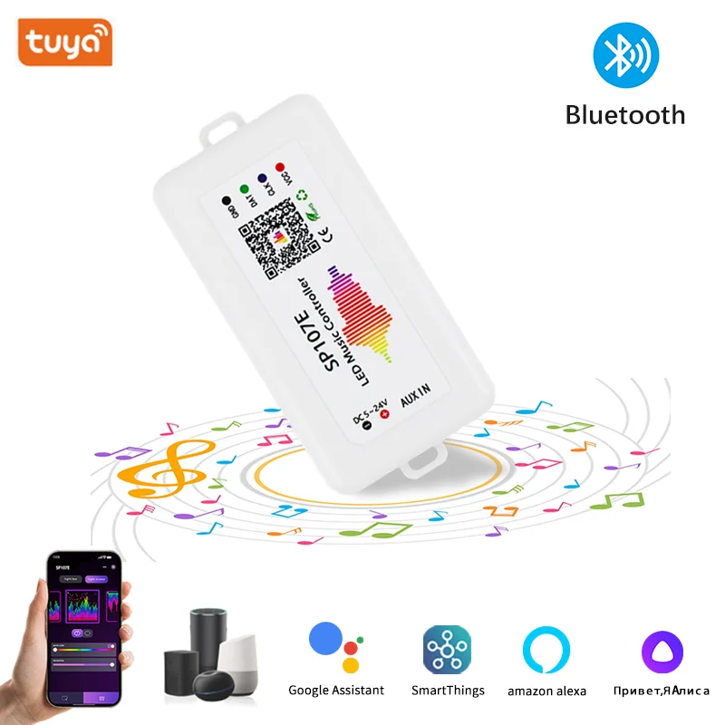 

SP107E Музыкальный контроллер Ws2812b Светодиодные фонари с беспроводным Bluetooth-компьютером atiable SPI Полноцветное управление музыкой через приложение для телефона Ws2811
