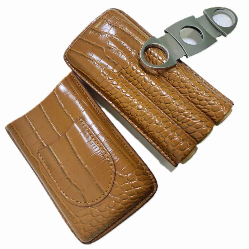 Кожаная подставка для сигар с рисунком аллигатора 3 трубки и резак портативная