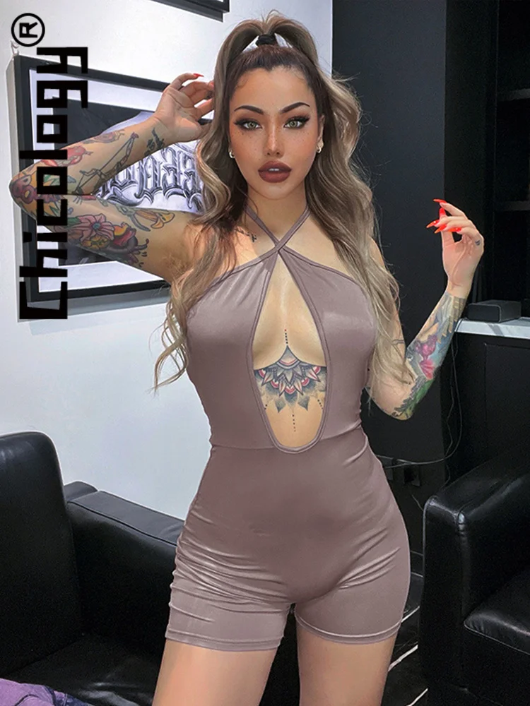 

Chicology 2022 Women Hollow Sexy Sleeveless Playsuit Skinny Party Club Streetwear Sweatsuit Yoga Summer Clothes