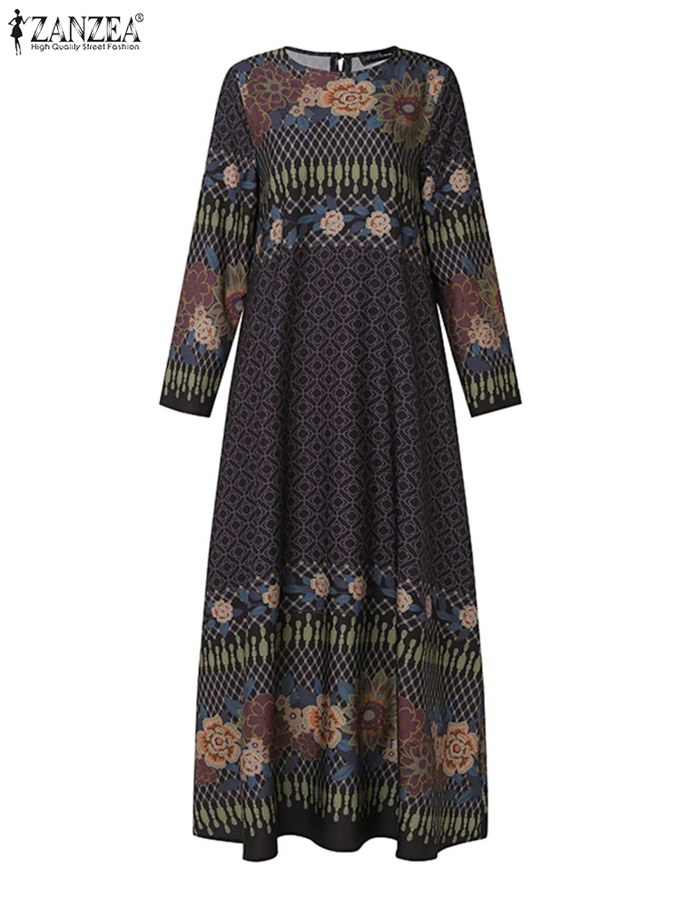 Женское винтажное платье с длинным рукавом яркое ZANZEA в богемном стиле