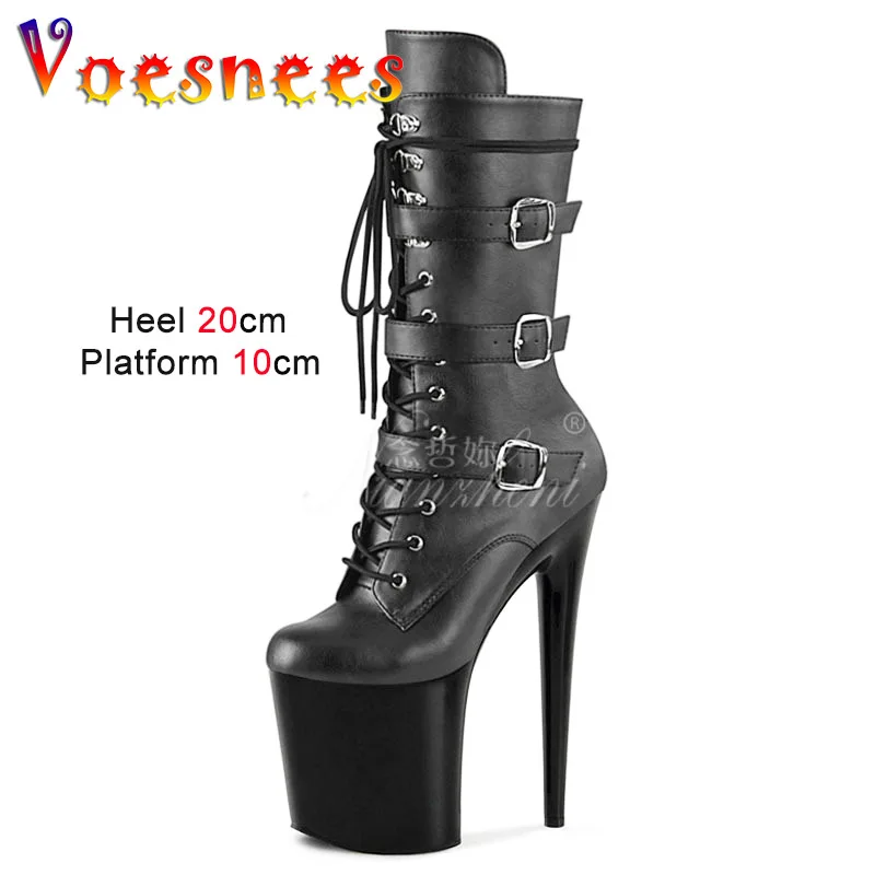 

Pole Dance Pumps Platform Ankle Boots For Women Sexy Round Toe Buckle Strap High Heels 20CM Fashion Model T-Runway Shoes Size 43