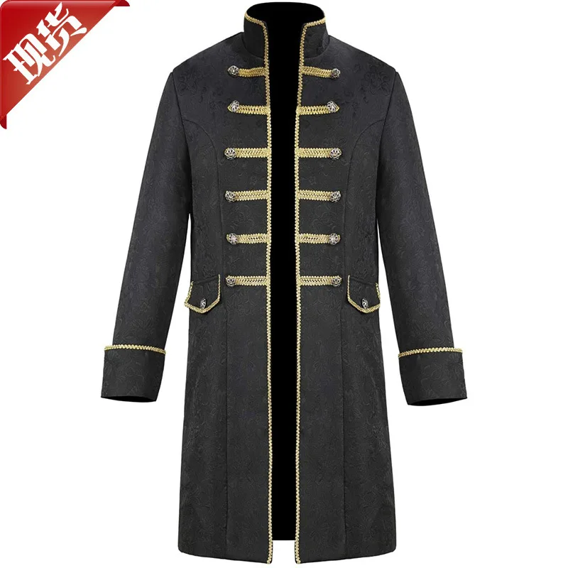 

2022 Vintage Solid Men Gothic Jacket Steampunk Tunic Rock Frock Uniform Male Vintage Punk Metal Military Coat Outwear