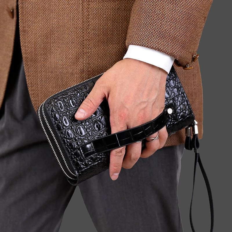Мужская сумка из крокодиловой кожи с двойной молнией длинный кошелек для карт